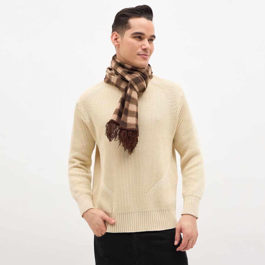 Men's Muted Brown Tartan Check Muffler, भूरा, large image number null