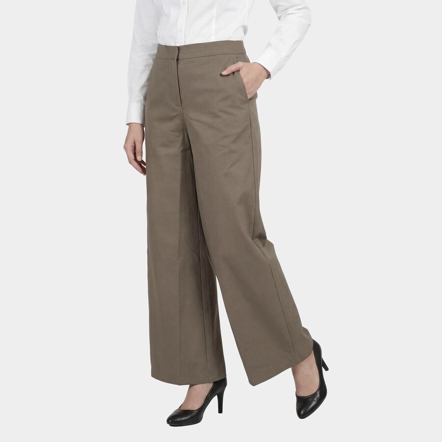 Women's Olive Wide-Leg High-Waist Formal Trousers, Olive, large