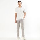 Men's Muted Silver Slim Fit Flat-Front Casual Trousers, सिल्वर, small