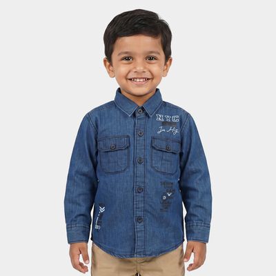 Boys' Light Blue Long Sleeve Collared Utility Shirt