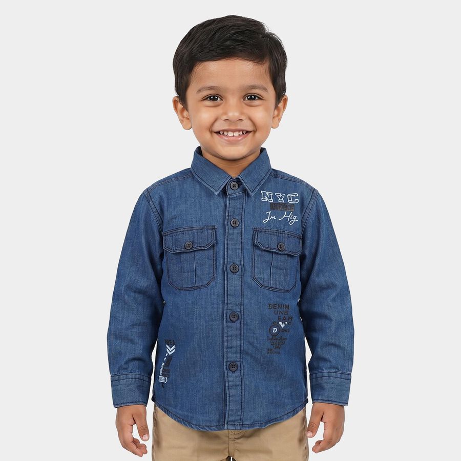 Boys' Light Blue Long Sleeve Collared Utility Shirt, हल्का नीला, large