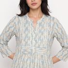 Women's Light Blue Notch Neck Floral Printed Kurti, Light Blue, small