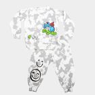 Boys Grey Crew Neck Graphic Print Baba Suit, Light Grey, small