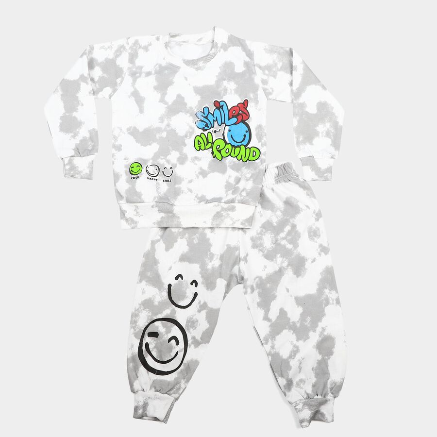 Boys Grey Crew Neck Graphic Print Baba Suit, Light Grey, large