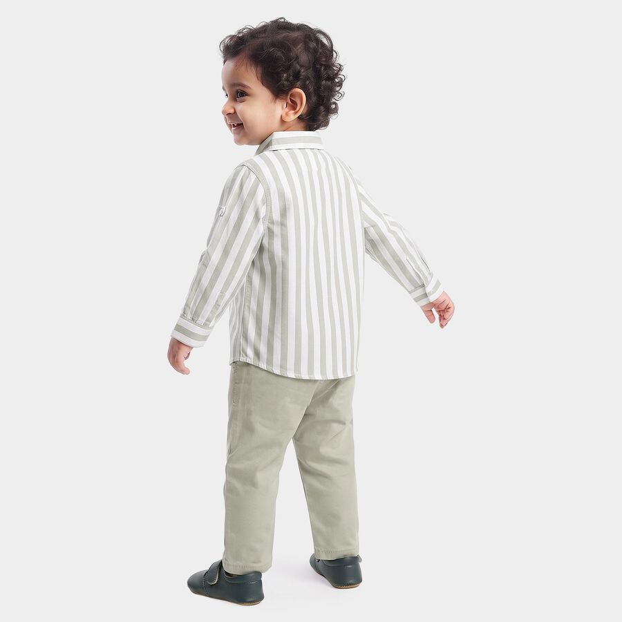Infants' Grey 100% Cotton Collar Neck Striped Baba Suit, Light Grey, large
