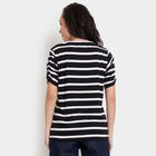 Cotton Stripes Round Neck T-Shirt, काला, small image number null