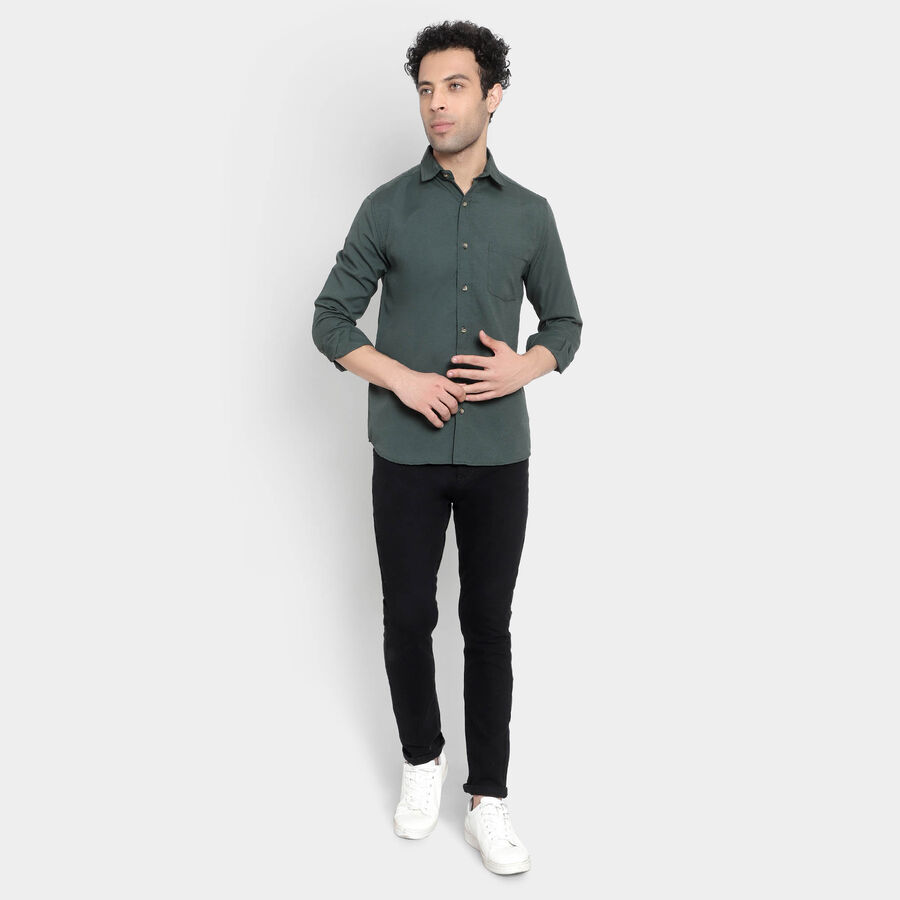 Solid Casual Shirt, Dark Green, large image number null