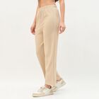 Women's Light Beige Relaxed Fit Ribbed Harem Pants, गहरा पीला, small