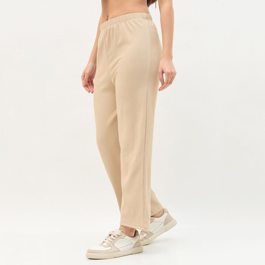Women's Light Beige Relaxed Fit Ribbed Harem Pants, गहरा पीला, large