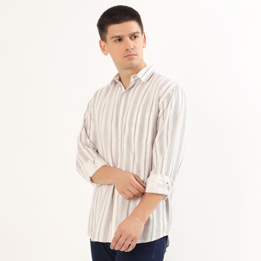 Men's Off White Cotton Classic Casual Shirt, रस्ट, large image number null