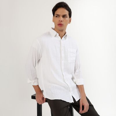 Men's Rich Eggshell White Cotton Classic Collar Casual Shirt