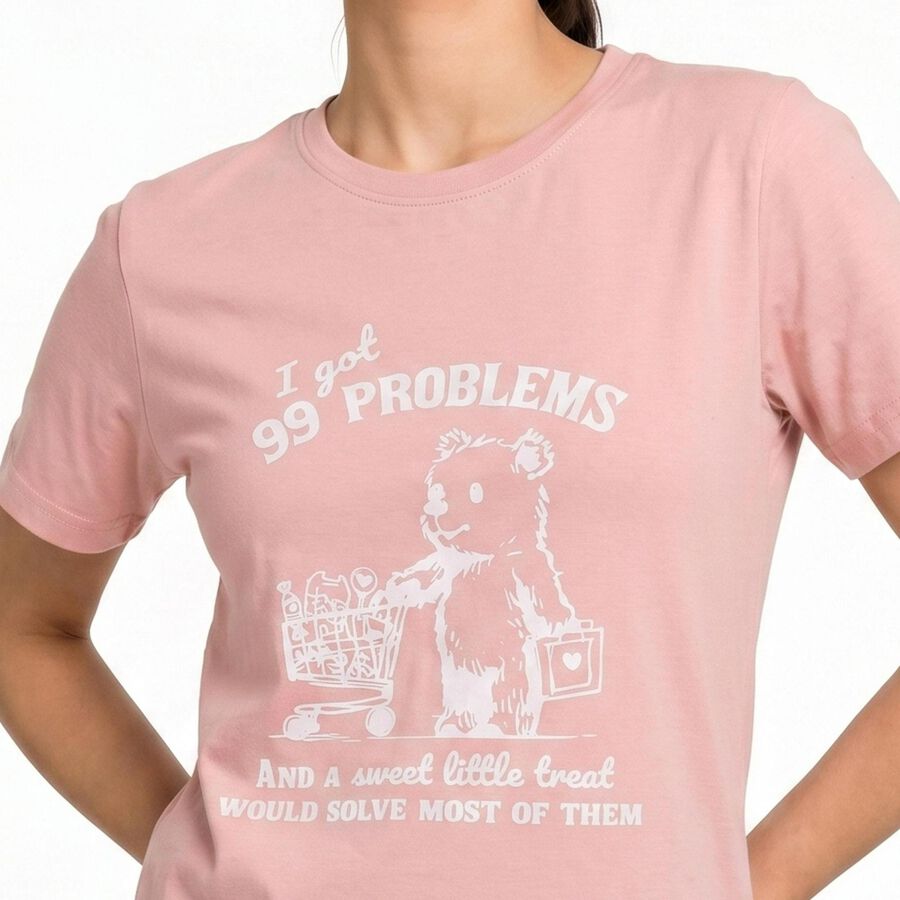 Women's Pink Round Neck Regular T-Shirt, Light Pink, large