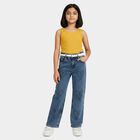 Girls Mid Blue Straight Fit Embroidered Jeans, Mid Blue, small