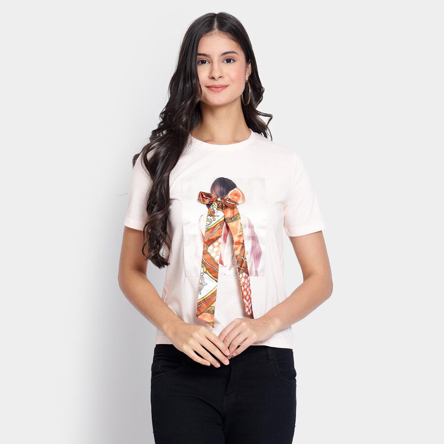 Ladies' Round Neck T-Shirt, पीच, large image number null