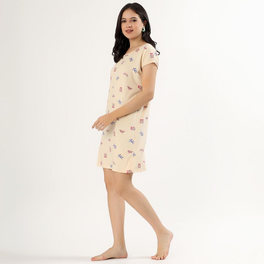 Women's Beige Round Neck Casual Nighty, गहरा पीला, large image number null