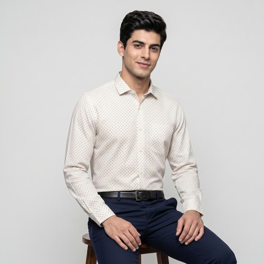 Men's Beige Geometric Formal Shirt, Beige, large