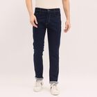 Men's Denim Five Pocket Slim Fit Jeans, गहरा नीला, small image number null