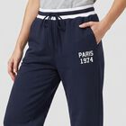 Women's Navy Blue Straight Fit Printed Track Pants, Navy Blue, small