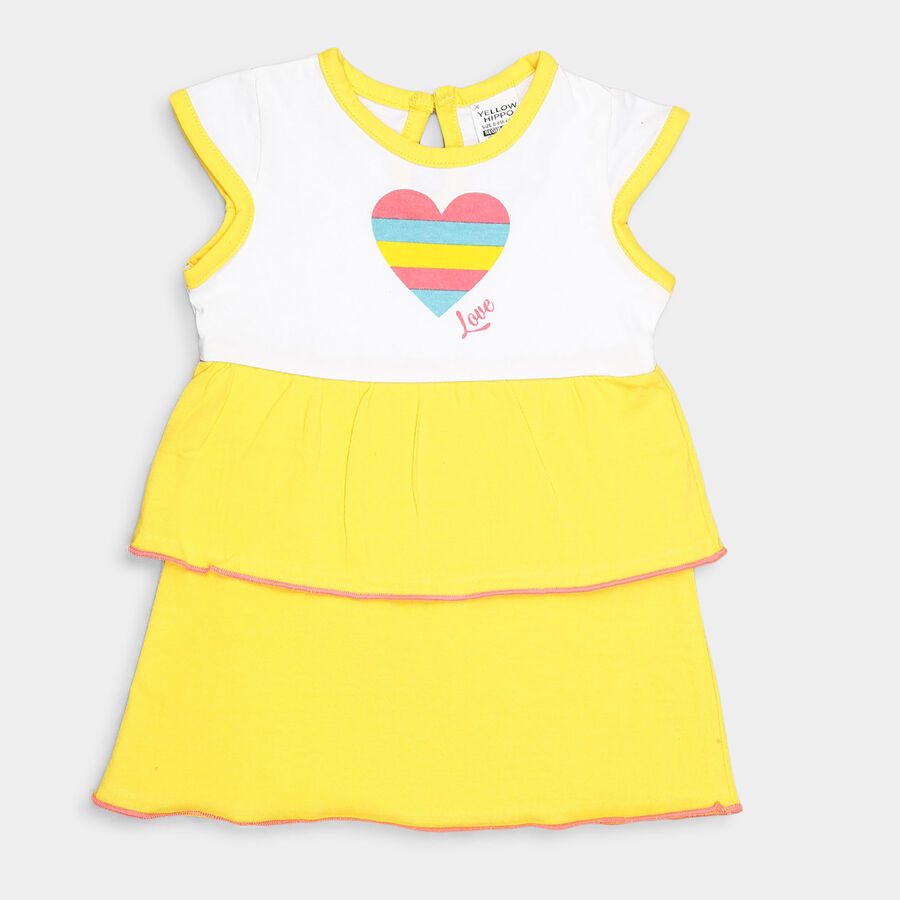Infants Cotton Round Neck Frock, Yellow, large image number null