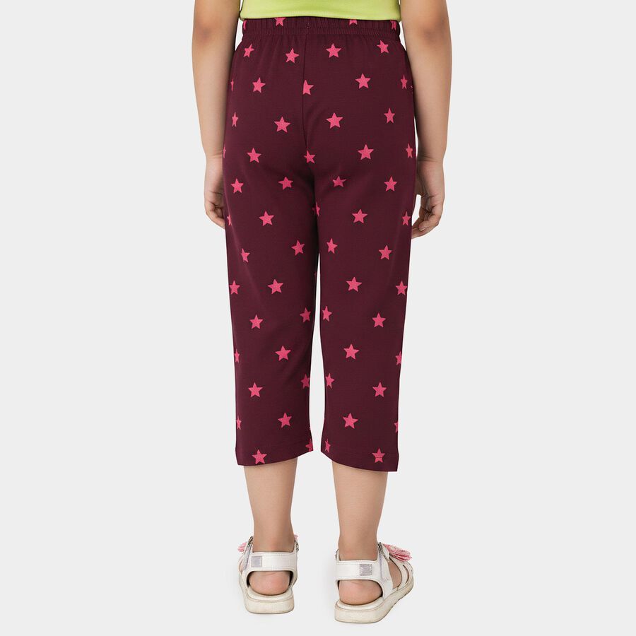 Girls' Wine Regular Fit Star Printed Capri, वाइन, large