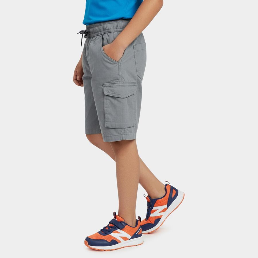 Boys' Light Grey Cotton Relaxed Fit Bermuda Shorts, Light Grey, large