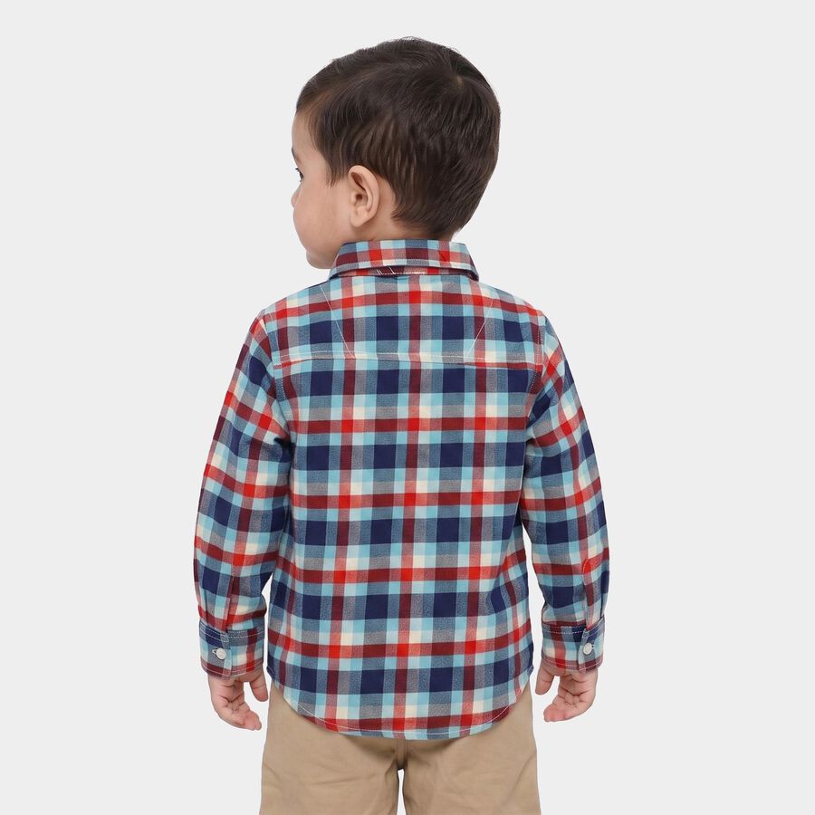 Boys' Navy Blue Cotton Long Sleeve Collar Shirt, Navy Blue, large