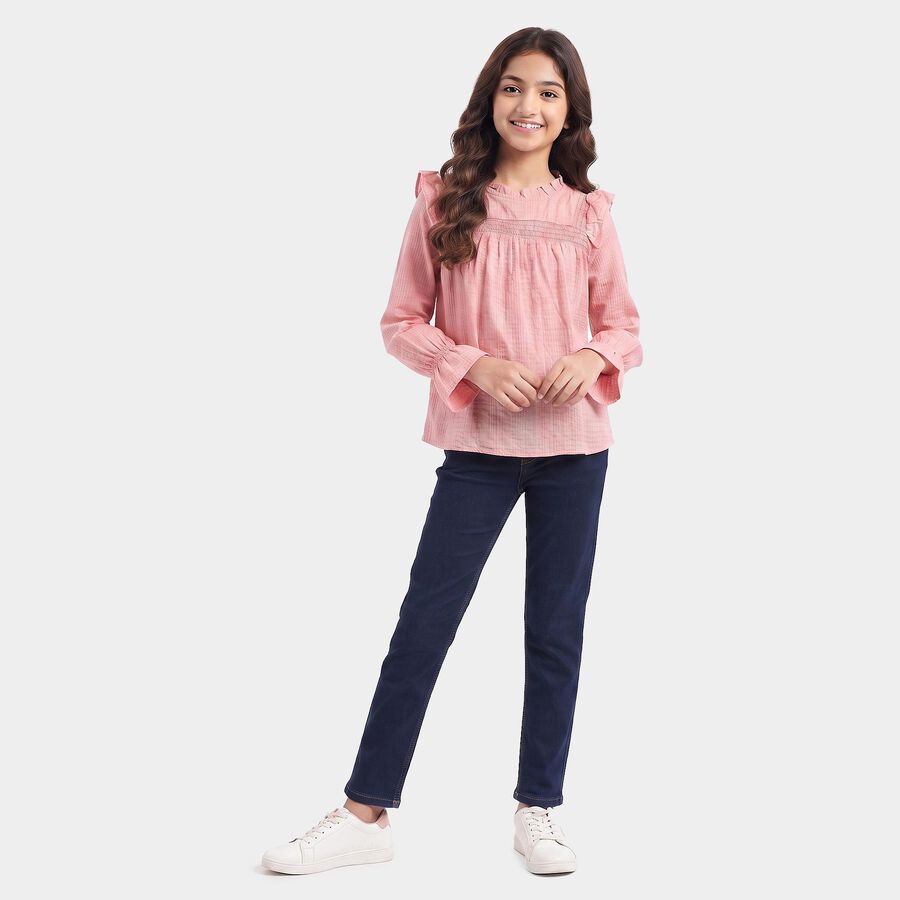 Girls Pink Round Neck Regular Top, गुलाबी, large