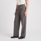 Women's Grey Wide Leg Belted Trousers, गहरा ग्रे, small