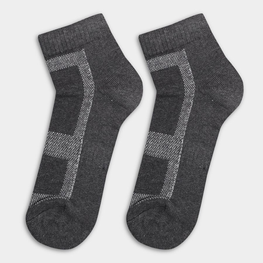 Men's Dark Charcoal Gray and Jet Black Ankle-Length Geometric Socks Pack of 3, Black, large