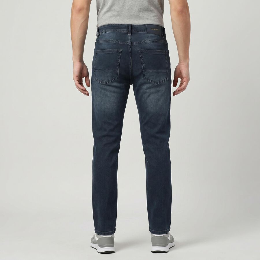 Men's Navy Blue Straight Fit Stretchable Jeans, गहरा नीला, large