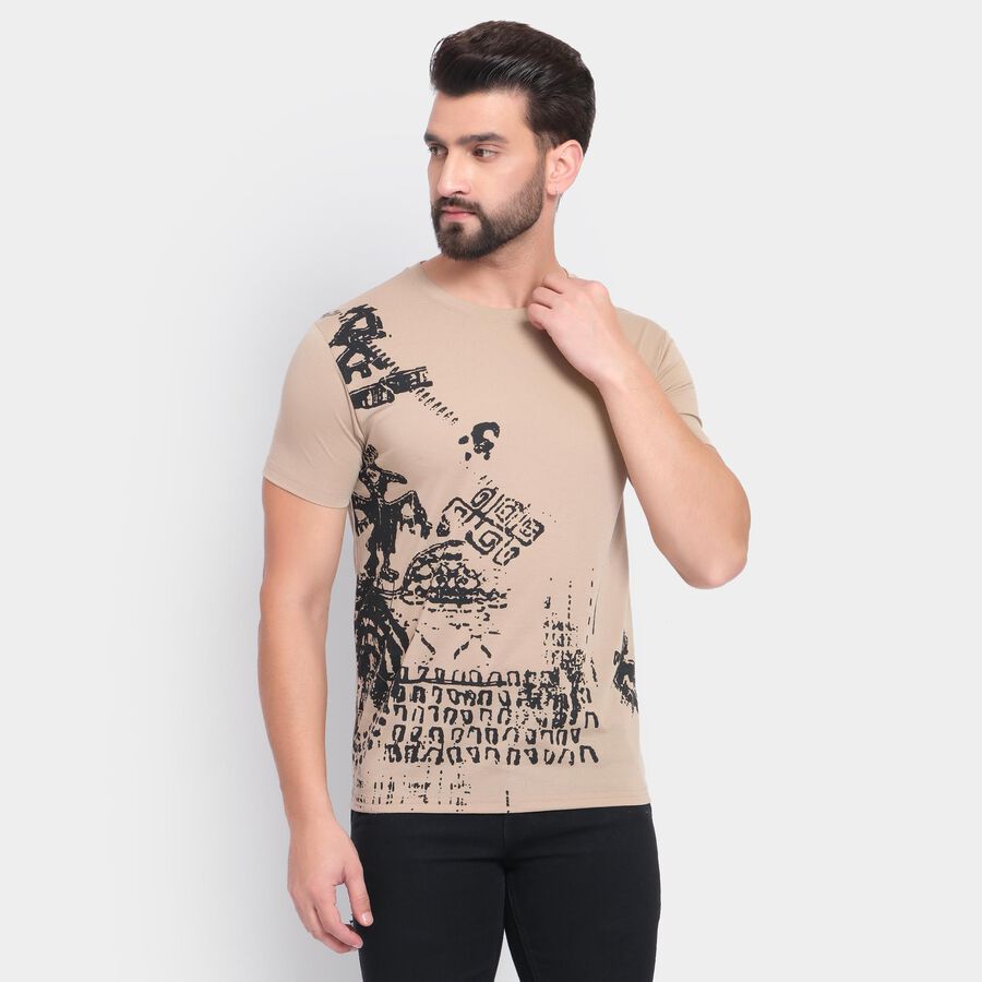 Men's Round Neck Half Sleeves T-Shirt, गहरा पीला, large