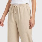 Women Beige Straight Fit Drawstring Waist Track Pants, Beige, small