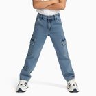 Boys' Light Blue Relaxed Fit Cargo Jeans, Mid Blue, small