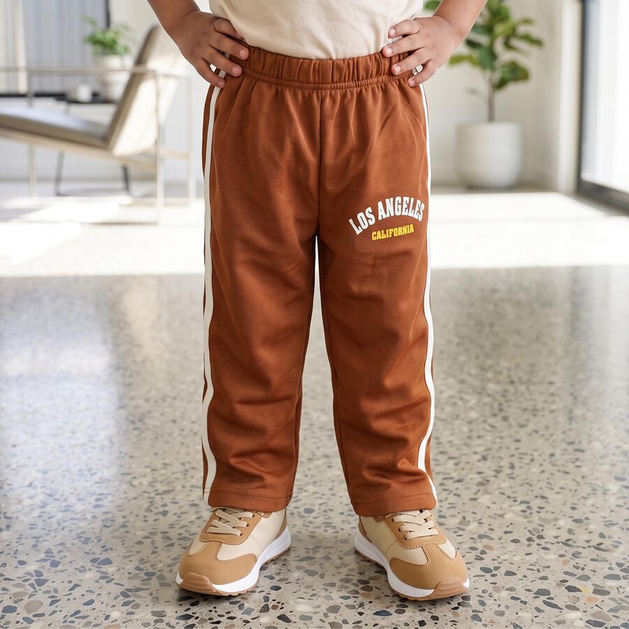Boys Brown Straight Fit Graphic Printed Pyjama, Brown, large