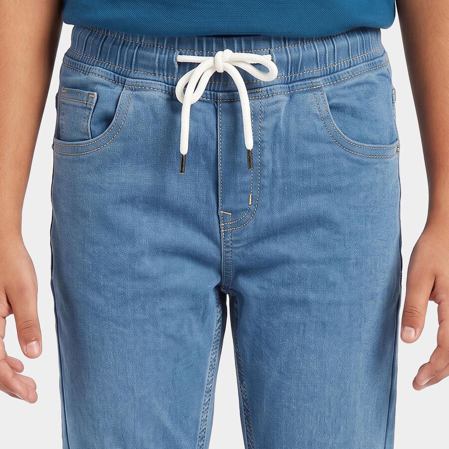 Boys' Light Blue Drawstring Jeans, Mid Blue, large