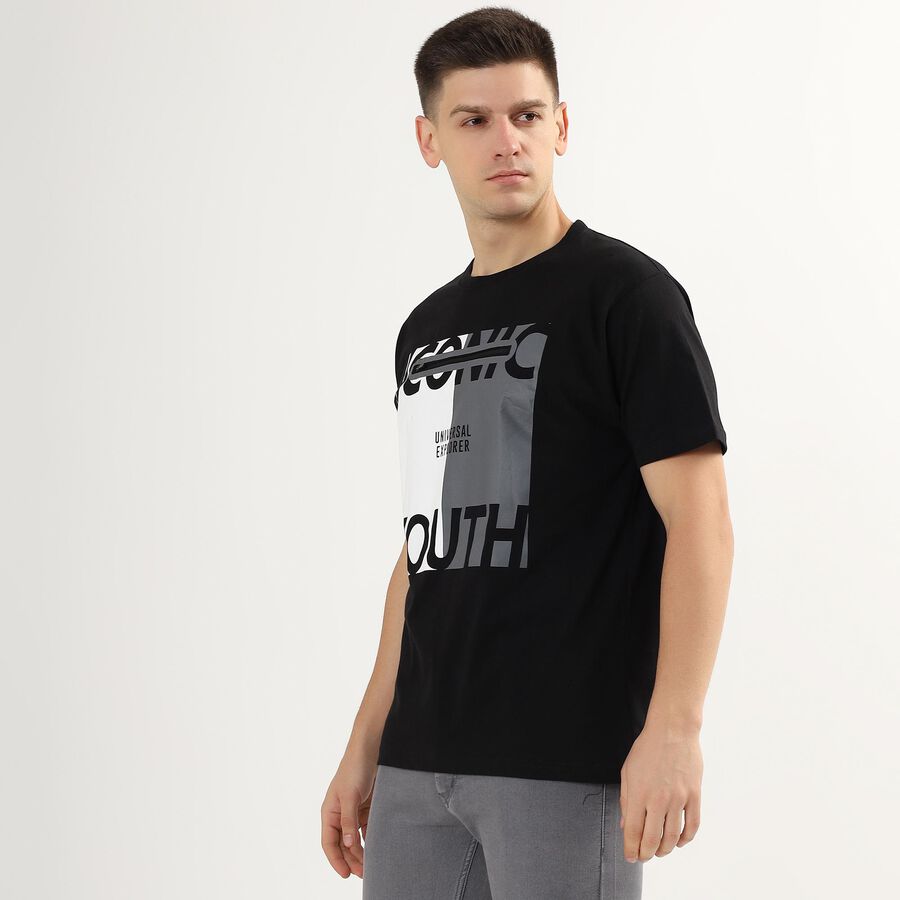 Men's 100% Cotton Round Neck Half Sleeves T-Shirt, Black, large image number null