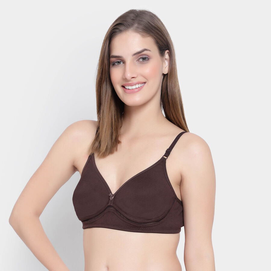 Half Lace Non-Padded Bra, Brown, large image number null