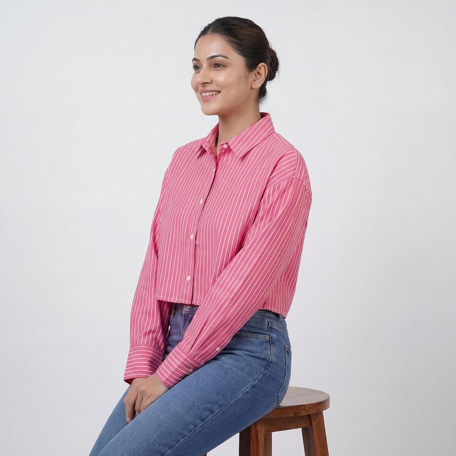 Women's Pink Cotton Classic Collar Classic Shirt, Pink, large