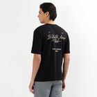 Men's Jet Black Cotton Round Neck Casual T-Shirt, काला, small