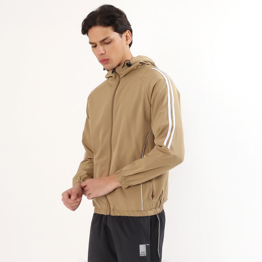 Men's Muted Beige Hooded Casual Jacket, Beige, large