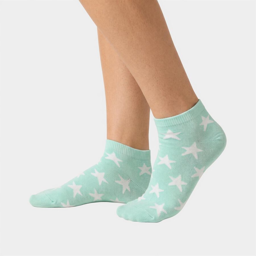 Women's Assorted Regular Fit Star Print Pack of 3 Socks, चुनिंदा, large