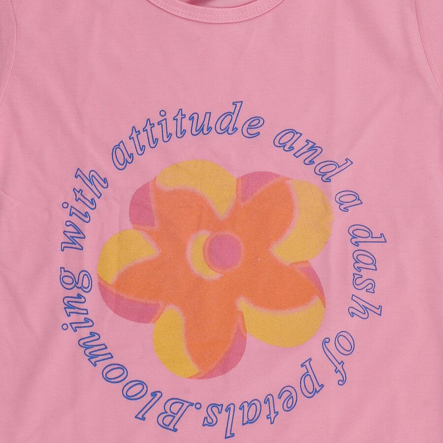 Girls Light Pink Cotton Round Neck Casual T-Shirt, Light Pink, large image number null