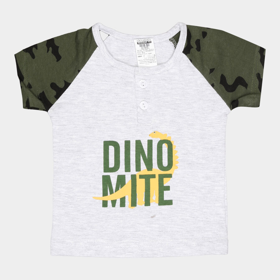 Infants Cotton Round Neck T-Shirt, Melange Light Grey, large image number null