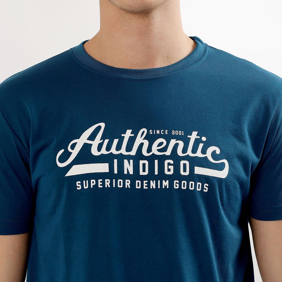 Men's Deep Midnight Navy Blue Round Neck Graphic T-Shirt, Navy Blue, large image number null