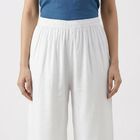 Women's White Wide-Leg Elastic Waist Palazzos, सफ़ेद, small