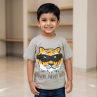 Boys Grey Cotton Round Neck Regular Boys T-Shirt, Light Grey, small