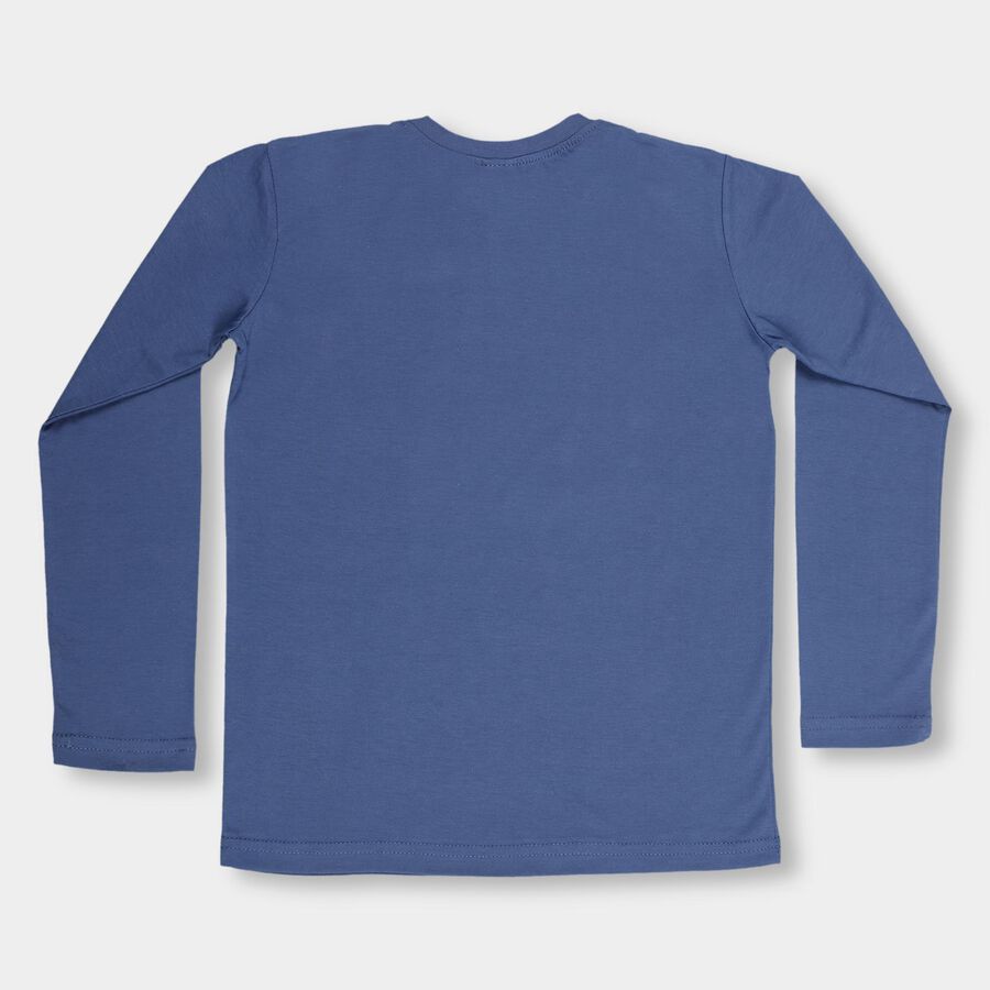 Boys' Midnight Blue Round Neck Casual T-Shirt, Mid Blue, large image number null