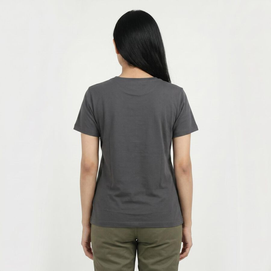 Women's Grey Round Neck Casual T-Shirt, Dark Grey, large