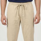 Men's Beige Slim Fit Casual Trousers, गहरा पीला, small