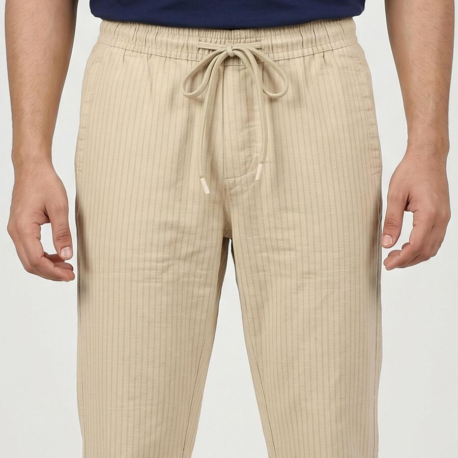 Men's Beige Slim Fit Casual Trousers, गहरा पीला, large